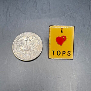 Vintage Tops I Heart Tops Yellow Box Gold Tone Pinback Enamel Pin 2 of 2
